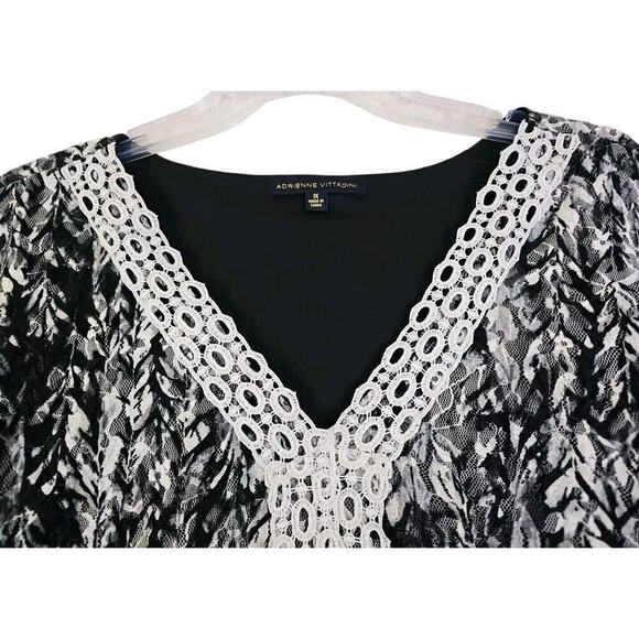 Adrienne Vittadini~Woman Plus Size 1X~ Black/White Floral Lace Lined Boho Blouse - Picture 14 of 14